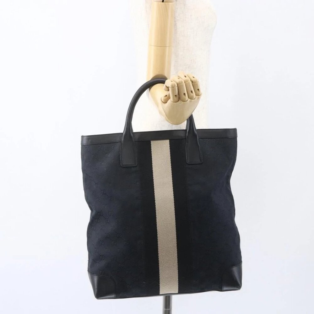 GUCCI GG Canvas Hand Bag Black Silver 002 1093 3444 Auth 156921